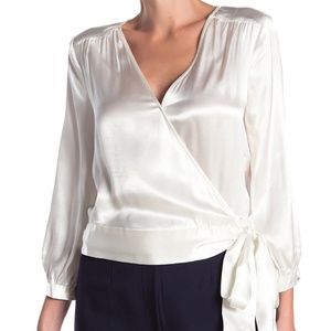 1. State Satin Wrap Long Sleeve Surplice Blouse NWT